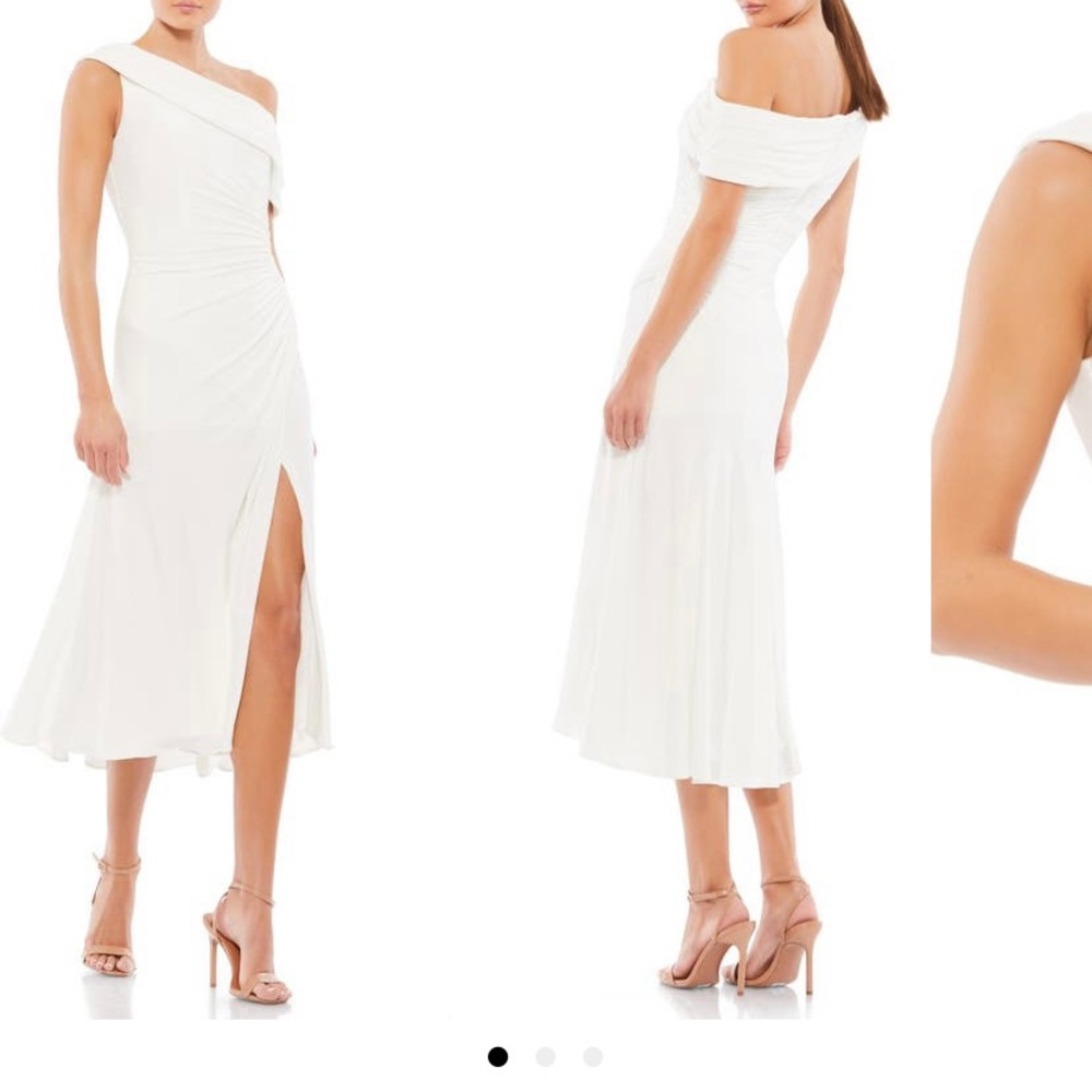 Mac Duggal One Shoulder White Midi Dress